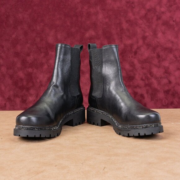 DKNY Women Rick Chelsea Black Leather Rhinestones Ankle Fashion Boots sz 6.5 - Picture 2 of 8